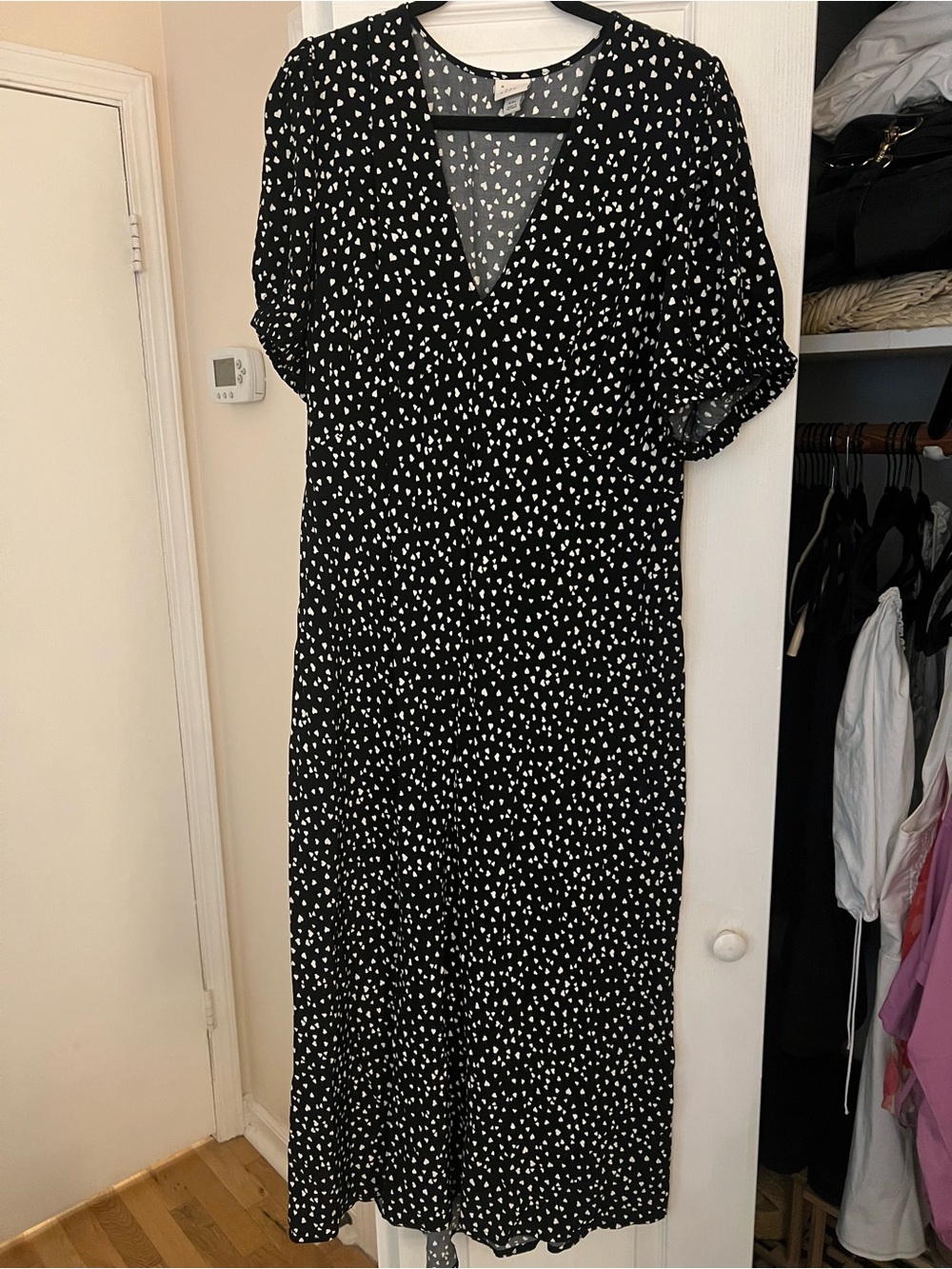 a new day Black Midi Dress with White Heart Print
